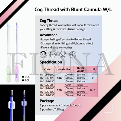 표면 윤곽제어를 위한 양방향성 무딘 캐뉼러 4D 6D Cog PDO PLLA 스레드 18G-100mm